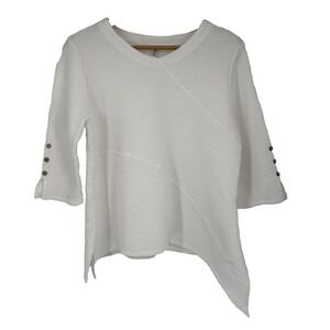 Petsche Womens Waffle Knit Womens Tunic Top XL White Buttons‎ Asymmetrical Boho